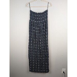 Gap Women's Blue White Print Strapless  Long Dress Slit Sides L Beach Boho 184